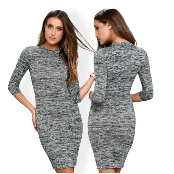 Lulus Dresses & Skirts - Lulus Dress Size Small Women's Chic Modern Marl Grey Midi Knit 3/4 Sleeve Dress